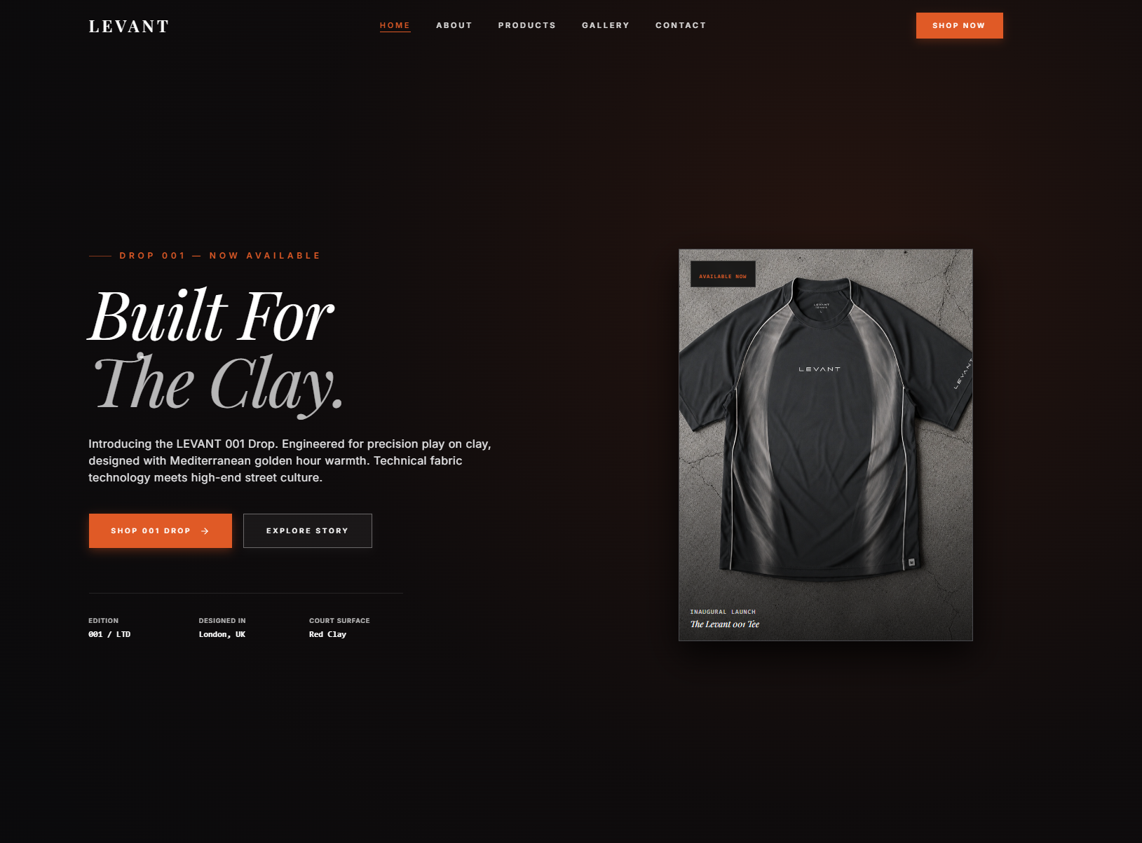 LEVANT home page — the 001 drop announcement